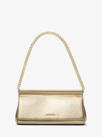 Carmine Medium Metallic Pebbled Leather Pochette in PALE GOLD | Michael Kors