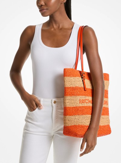 Quinn Large Hand-Crocheted Straw Tote Bag in ORANGE PUNCH | Michael Kors