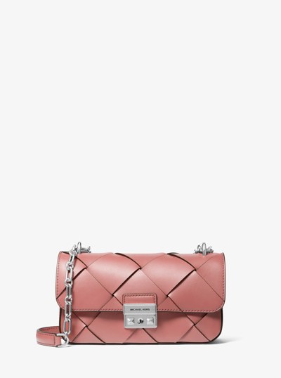Tribeca Small Woven Leather Shoulder Bag in ROSE | Michael Kors