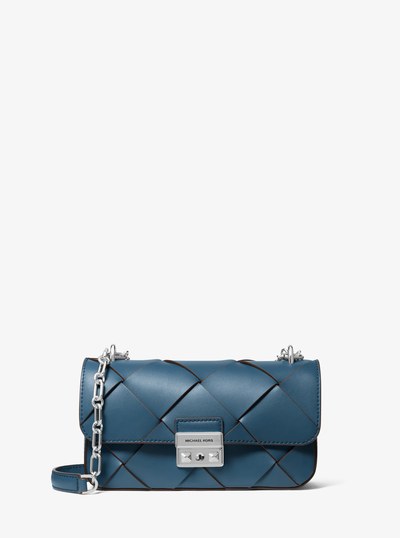 Tribeca Small Woven Leather Shoulder Bag in DK CHAMBRAY | Michael Kors