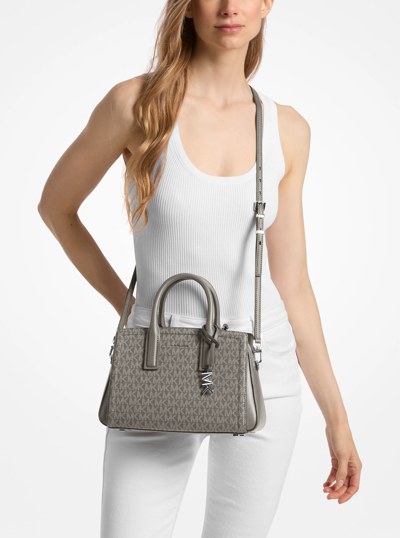Laila Small Signature Logo Satchel in HEATHER GREY | Michael Kors