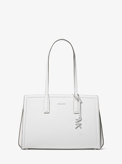 Laila Medium Pebbled Leather Tote Bag in OPTIC WHITE | Michael Kors