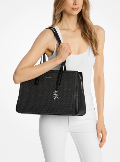 Laila Medium Signature Logo Tote Bag in BLACK | Michael Kors