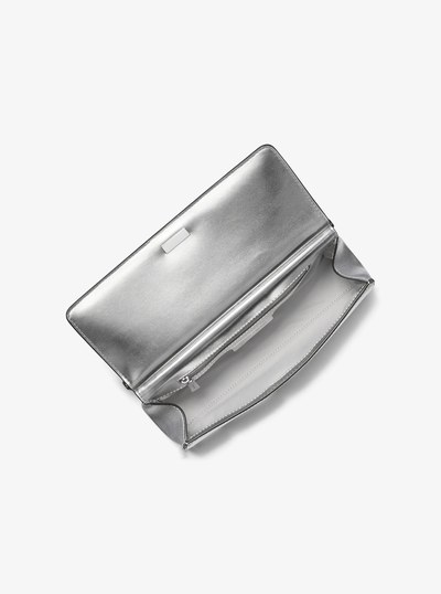 Carmine Medium Metallic Pebbled Leather Pochette in SILVER | Michael Kors