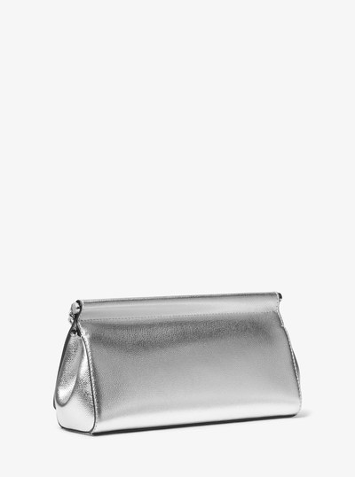 Carmine Medium Metallic Pebbled Leather Pochette in SILVER | Michael Kors