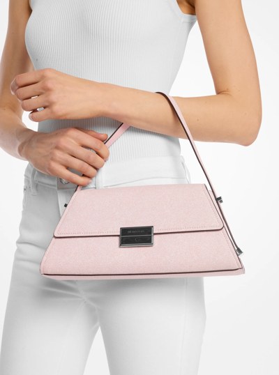 Lunar New Year Ludlow Medium Denim-Printed Leather Shoulder Bag in ROSEWATER | Michael Kors