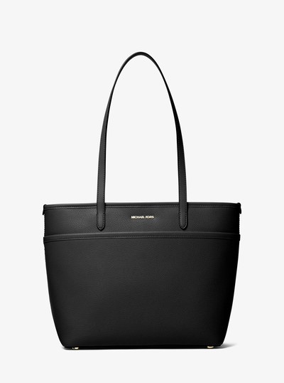 Marlowe Medium Pebbled Leather Pocket Tote Bag in BLACK | Michael Kors