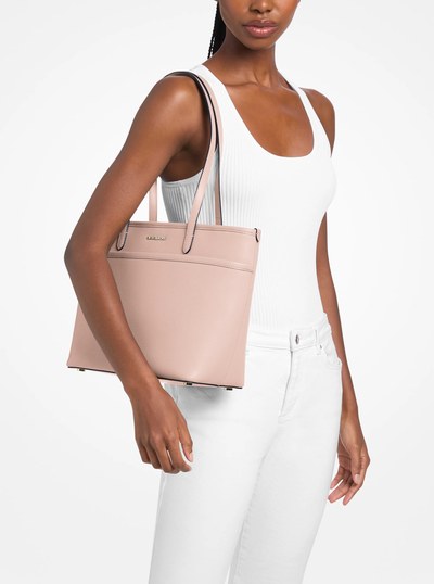 Marlowe Medium Pebbled Leather Pocket Tote Bag in SOFT PINK | Michael Kors
