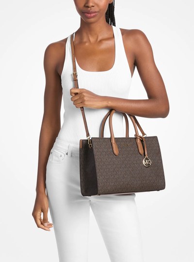 Scarlett Medium Signature Logo Satchel in BRN/ACORN | Michael Kors