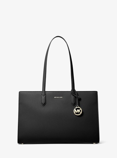 Scarlett Medium Pebbled Leather Tote Bag in BLACK | Michael Kors