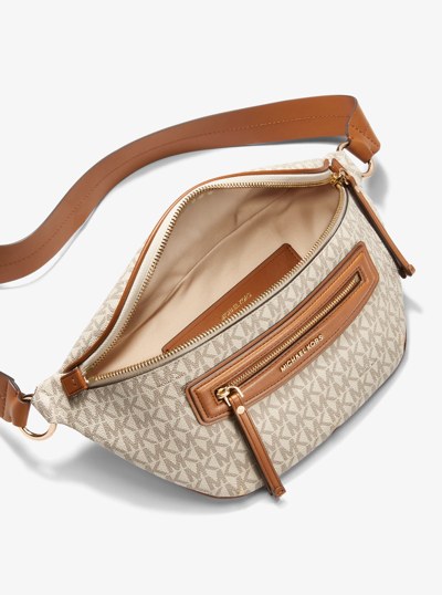 Jet Set Travel Medium Signature Logo Sling Pack in VANILLA/ACORN | Michael Kors