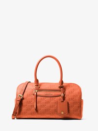 Sac de voyage &agrave; bandouli&egrave;re Jet Set Travel de taille moyenne en cuir gaufr&eacute; &agrave; logo