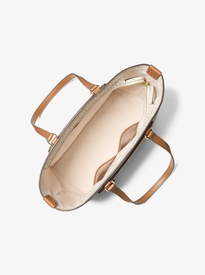 Jet Set Travel Medium Signature Logo Tote Bag in VANILLA/ACORN | Michael Kors