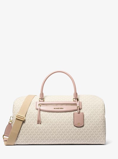 Jet Set Travel Extra-Large Signature Logo Weekender Bag in VANILLA/SOFT PINK | Michael Kors