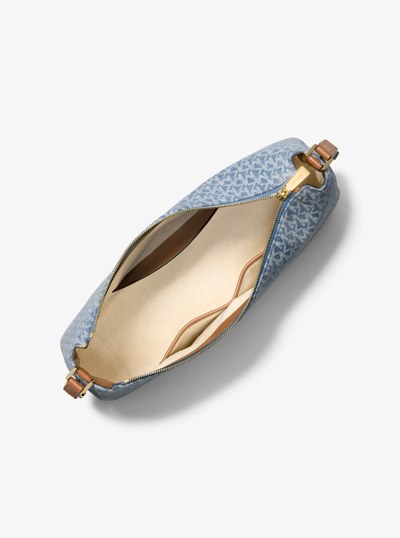 Sac &agrave; &eacute;paule convertible Nolita de taille moyenne en denim gaufr&eacute; &agrave; logo in NOUVEL HORIZON | Michael Kors