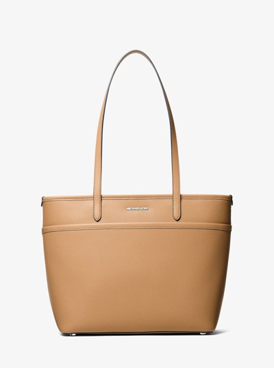 Marlowe Medium Pebbled Leather Pocket Tote Bag in PEANUT | Michael Kors