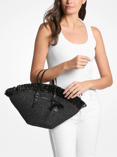 Isa Small Hand-Crocheted Tote Bag in BLACK/BLACK | Michael Kors