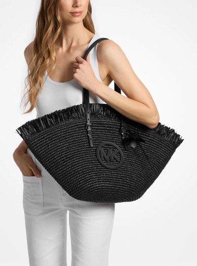 Isa Large Hand-Crocheted Fan Tote Bag in BLACK/BLACK | Michael Kors