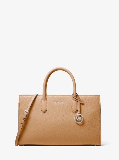 Scarlett Medium Textured Satchel in PEANUT | Michael Kors