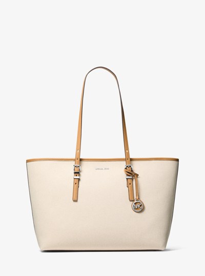 Quinn Large Two-Tone Canvas Tote Bag in PEANUT | Michael Kors