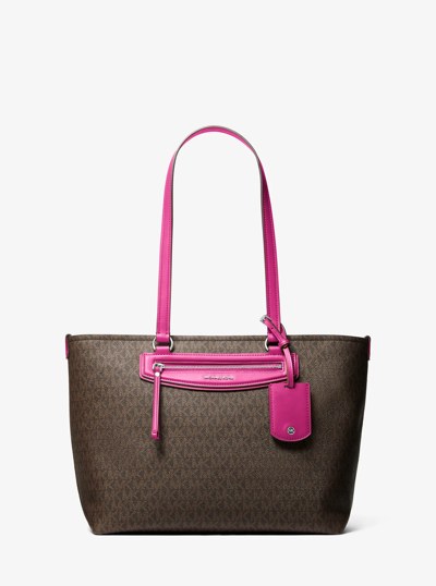 Jet Set Travel Medium Signature Logo Tote Bag in RASPBERRY | Michael Kors