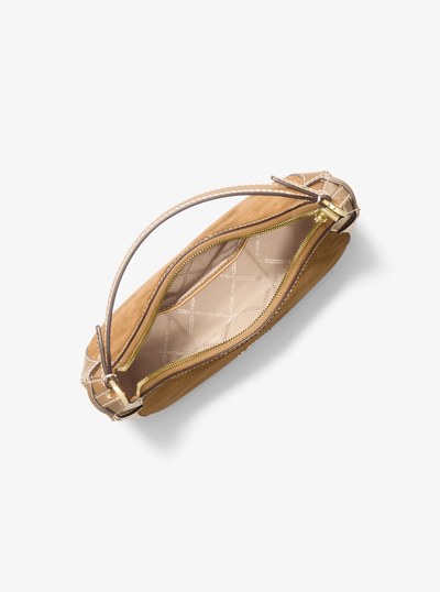 Preston Small Suede Crescent Shoulder Bag in CAMEL | Michael Kors