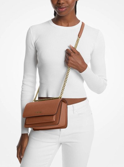 Claire Large Pebbled Leather Convertible Shoulder Bag in LUGGAGE | Michael Kors