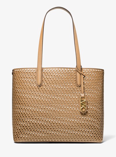 Eliza Extra-Large Hand-Woven Leather Tote Bag in CAMEL | Michael Kors