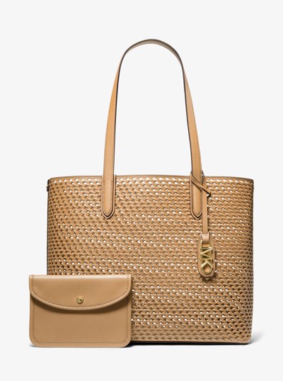 Eliza Extra-Large Hand-Woven Leather Tote Bag in CAMEL | Michael Kors