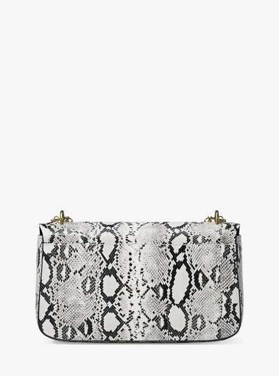Tribeca Large Snake Embossed Leather Shoulder Bag in NATURAL | Michael Kors