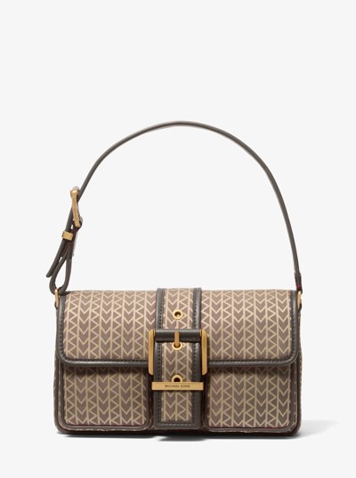Colby Medium MK2000 Logo Jacquard Shoulder Bag in NATURAL | Michael Kors