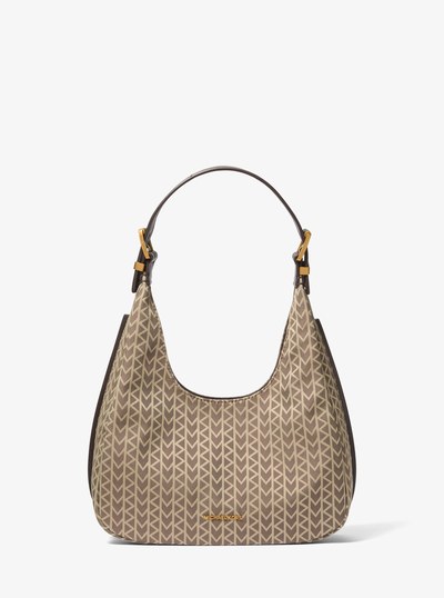 Nolita Small MK2000 Logo Jacquard Hobo Shoulder Bag in NATURAL | Michael Kors