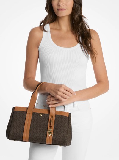 Romee Small Signature Logo Satchel in BRN/ACORN | Michael Kors