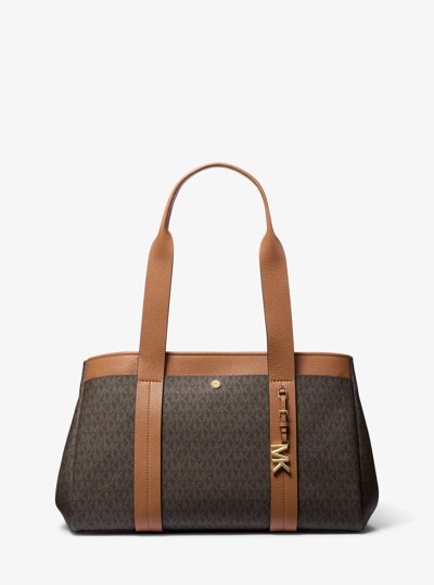 Romee Large Signature Logo and Leather Tote Bag in BRN/ACORN | Michael Kors