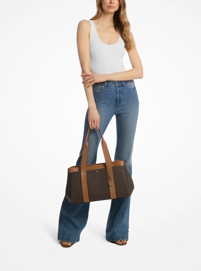 Romee Large Signature Logo and Leather Tote Bag in BRN/ACORN | Michael Kors