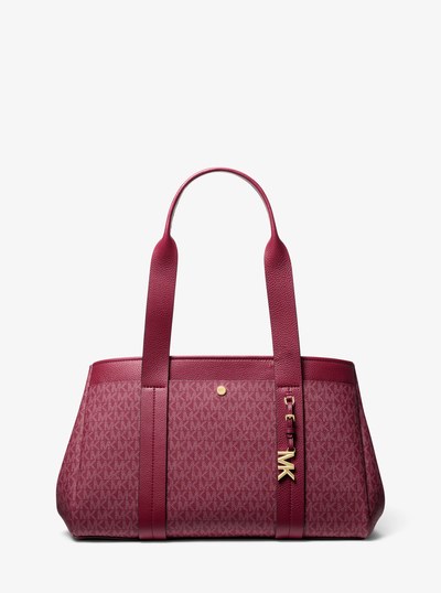 Romee Large Signature Logo and Leather Tote Bag in MULBERRY | Michael Kors