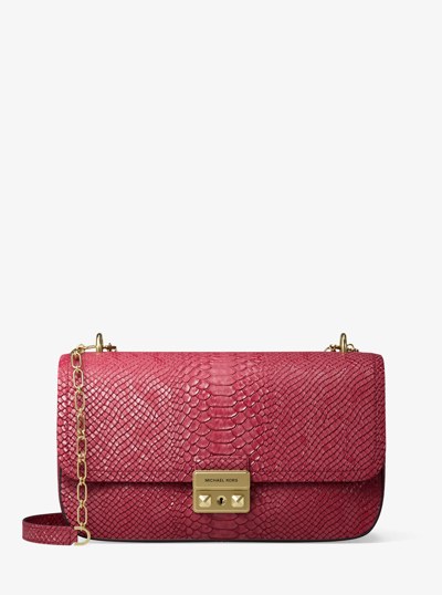 Tribeca Large Snake Embossed Leather Shoulder Bag in MULBERRY | Michael Kors