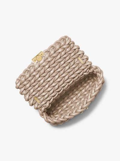 Tribeca Large Hand-Braided Leather Shoulder Bag in BIRCH | Michael Kors