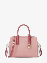 Bolso satchel Laila mediano de piel granulada con bloques de color