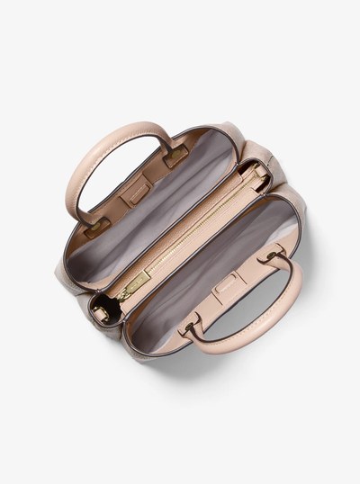 Flora Medium Signature Logo and Leather Satchel in BALLET | Michael Kors