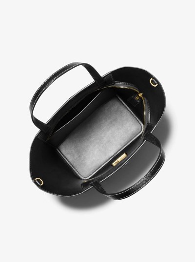 Flora Medium Signature Logo and Pebbled Leather Tote Bag in NEGRO | Michael Kors