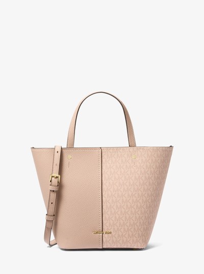 Flora Medium Signature Logo and Pebbled Leather Tote Bag in BALLET | Michael Kors