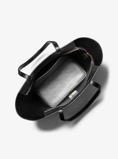 Flora Large Signature Logo and Leather Tote Bag in BLACK | Michael Kors