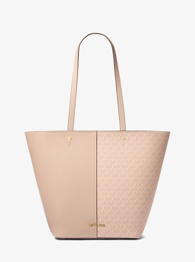 Flora Large Signature Logo and Leather Tote Bag in BALLET | Michael Kors