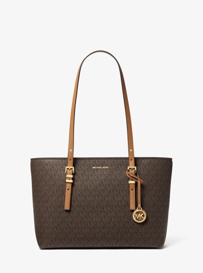 Quinn Medium Signature Logo and Leather Tote Bag in BRN/ACORN