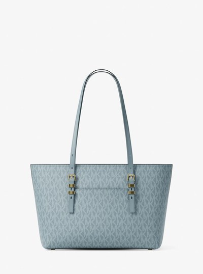 Quinn Medium Signature Logo and Leather Tote Bag in CHAMBRAY | Michael Kors