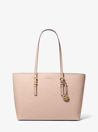 Quinn Large Signature Logo and Leather Tote Bag in BALLET | Michael Kors