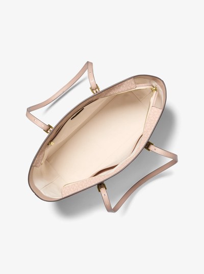Quinn Large Signature Logo and Leather Tote Bag in BALLET | Michael Kors