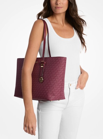 Quinn Large Signature Logo and Leather Tote Bag in MULBERRY | Michael Kors