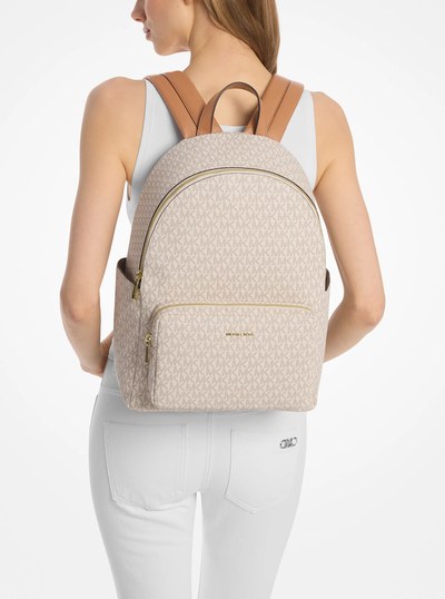 Tanner Large Signature Logo Backpack in VANILLA/ACORN | Michael Kors